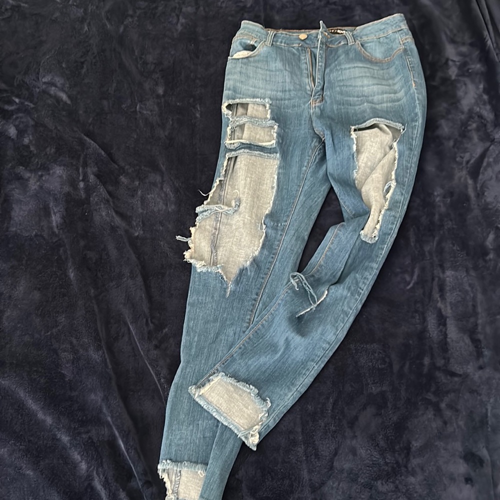 Blue Denim Distress  -Fashion Nova - Gently used - US Size 15
